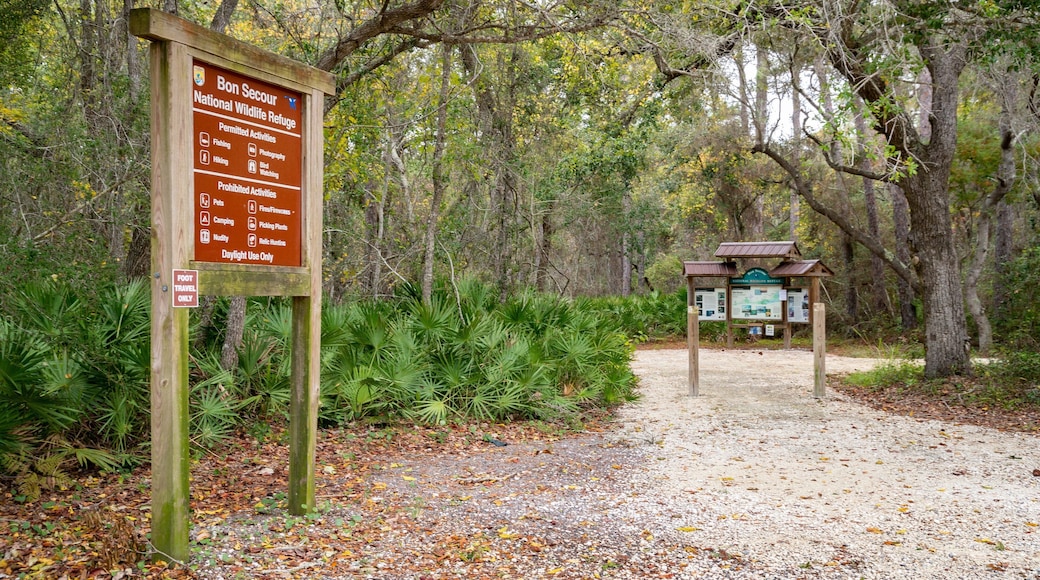 Bon Secour National Wildlife Refuge showing signage and forests