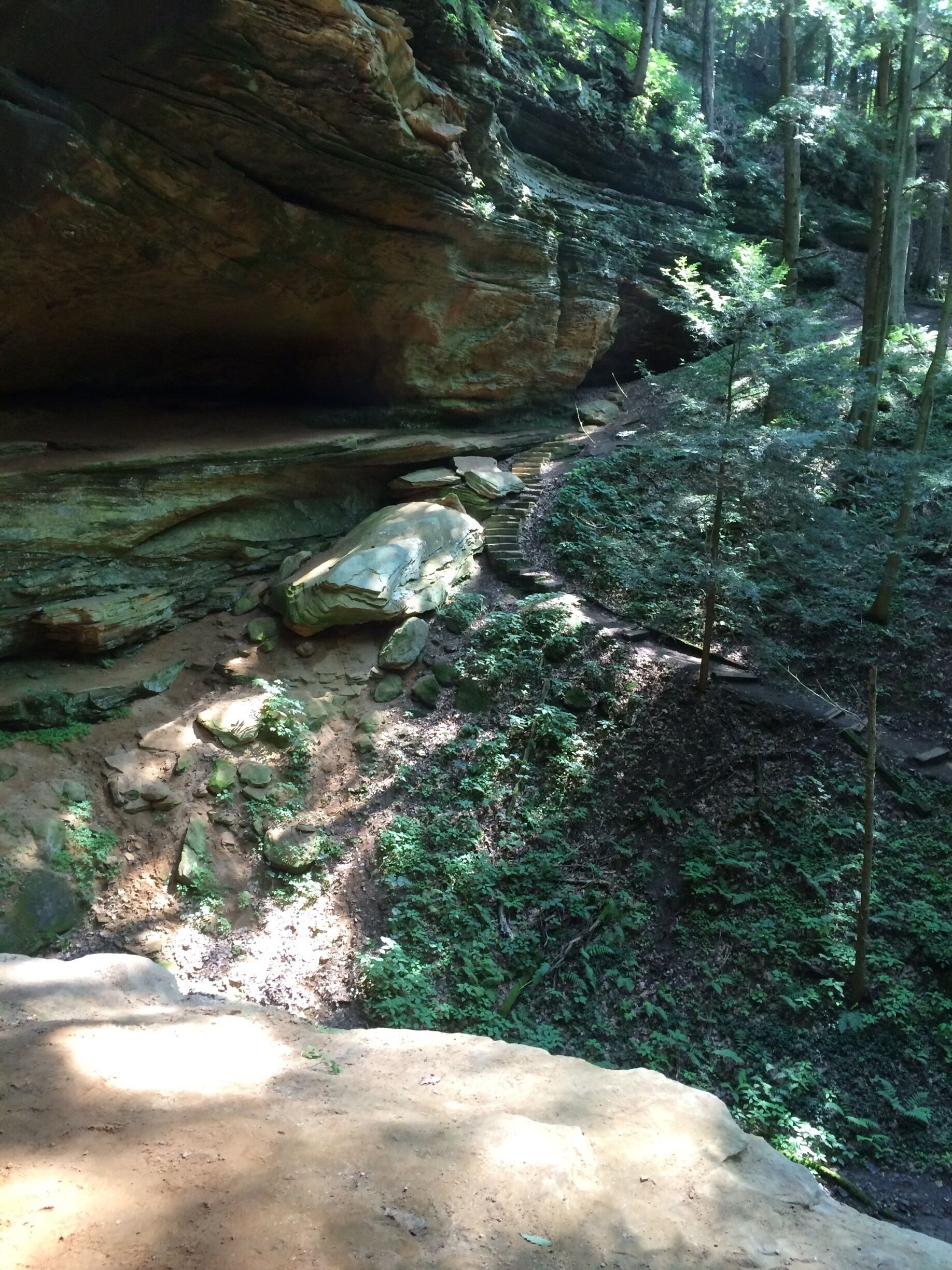 The hiking trails were okay but there are many places where you can leave them and go exploring. This picture was taken from an off-limits cave that we had to climb to; you can see the stairs of the path though.  