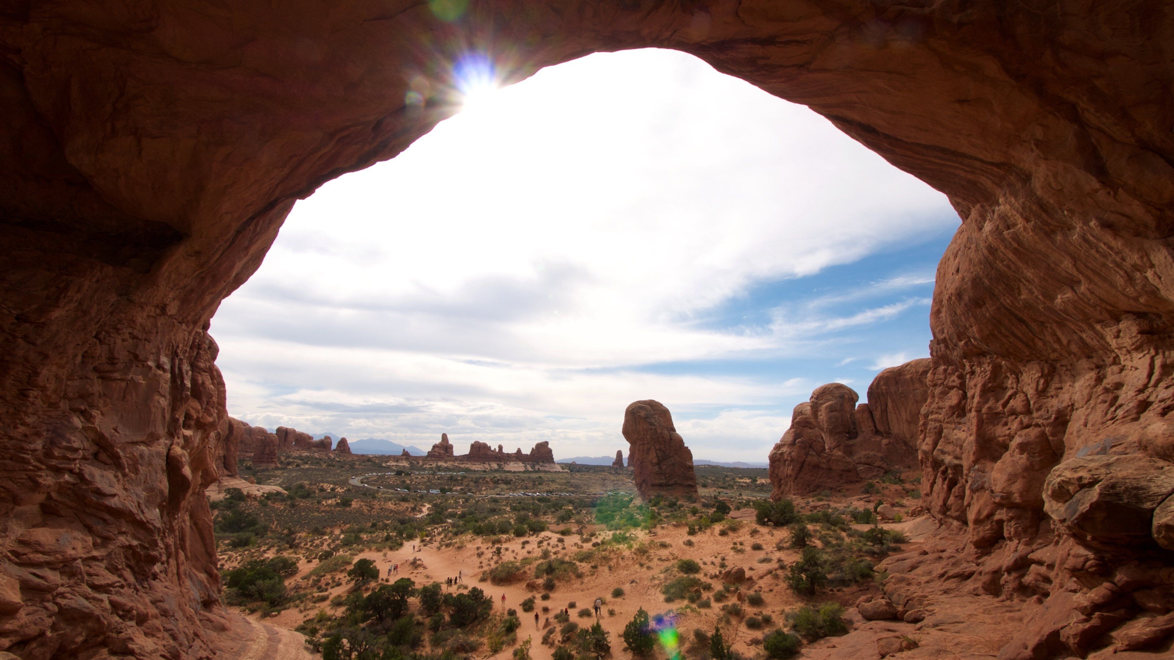 Double Arch which includes landscape views, tranquil scenes and mountains