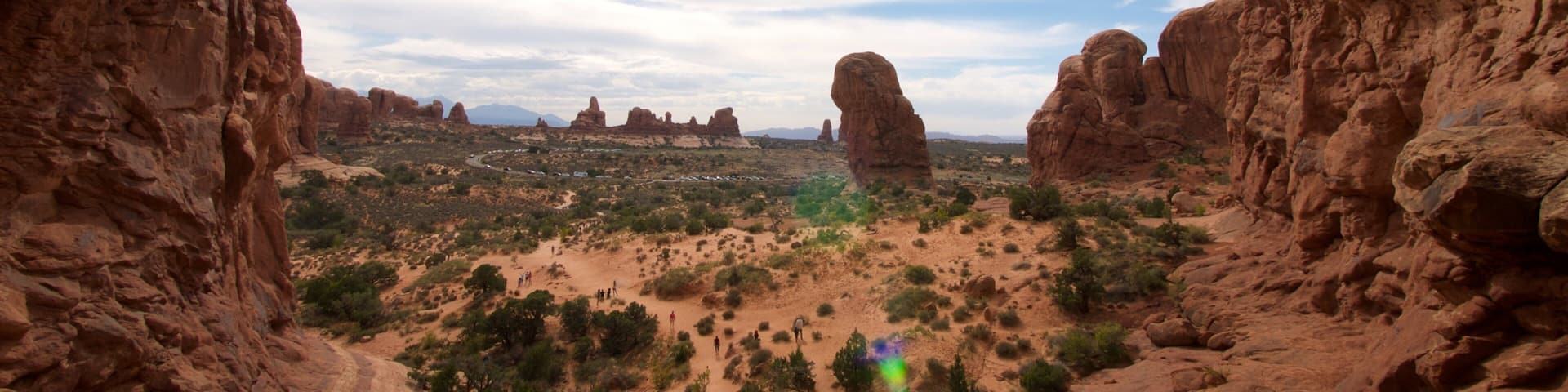 Double Arch which includes landscape views, tranquil scenes and mountains