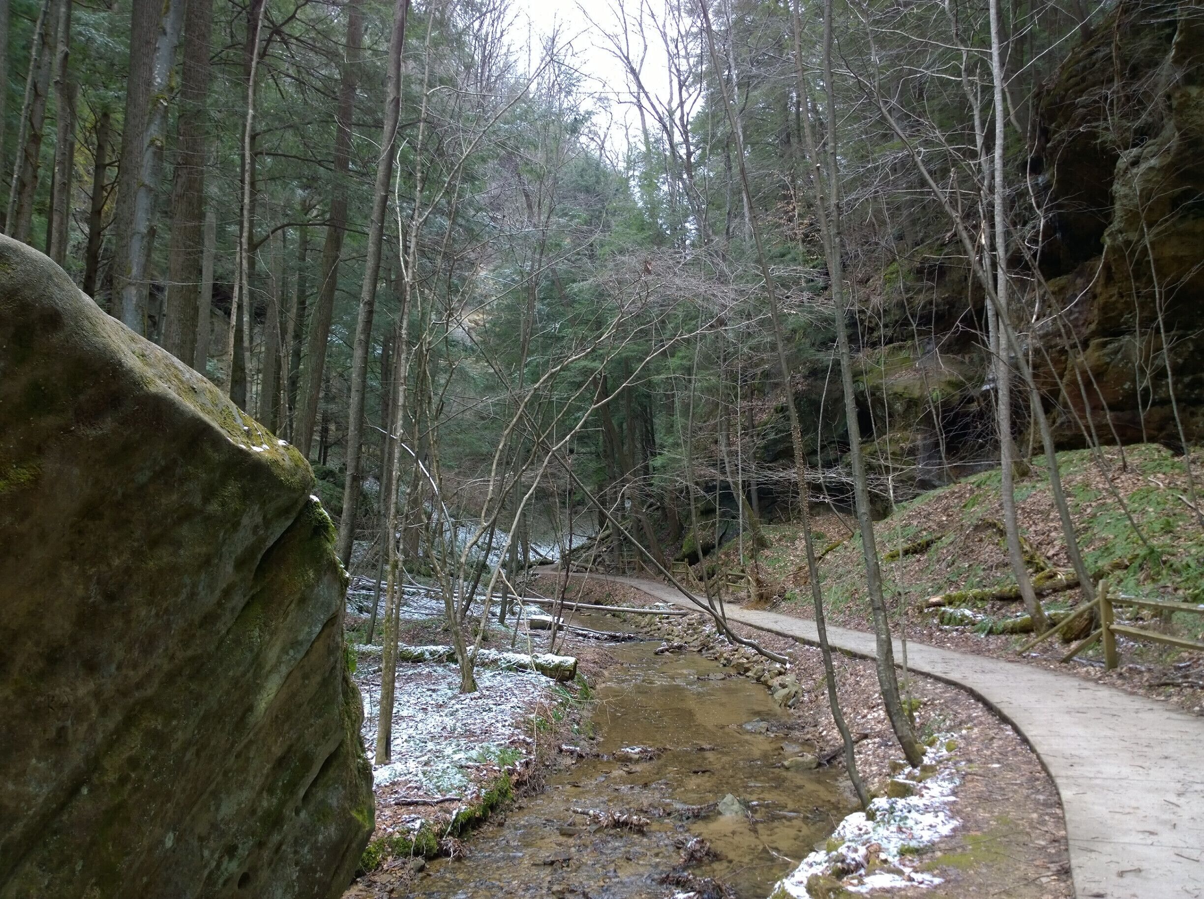 Conkles Hollow is a state nature preserve within the Hocking Hills region. Its sheer cliffs of Black Hand sandstone rise nearly 200 feet above the valley floor.

The deep, cool gorge, which is only 100 feet wide in places and is considered to be the deepest in Ohio, has numerous waterfalls cascading over its sandstone cliffs.

The lower trail through the gorge is about 1 mile and is accessible for the most casual of hikers. The rim trail is a couple miles long and is a bit more strenuous.