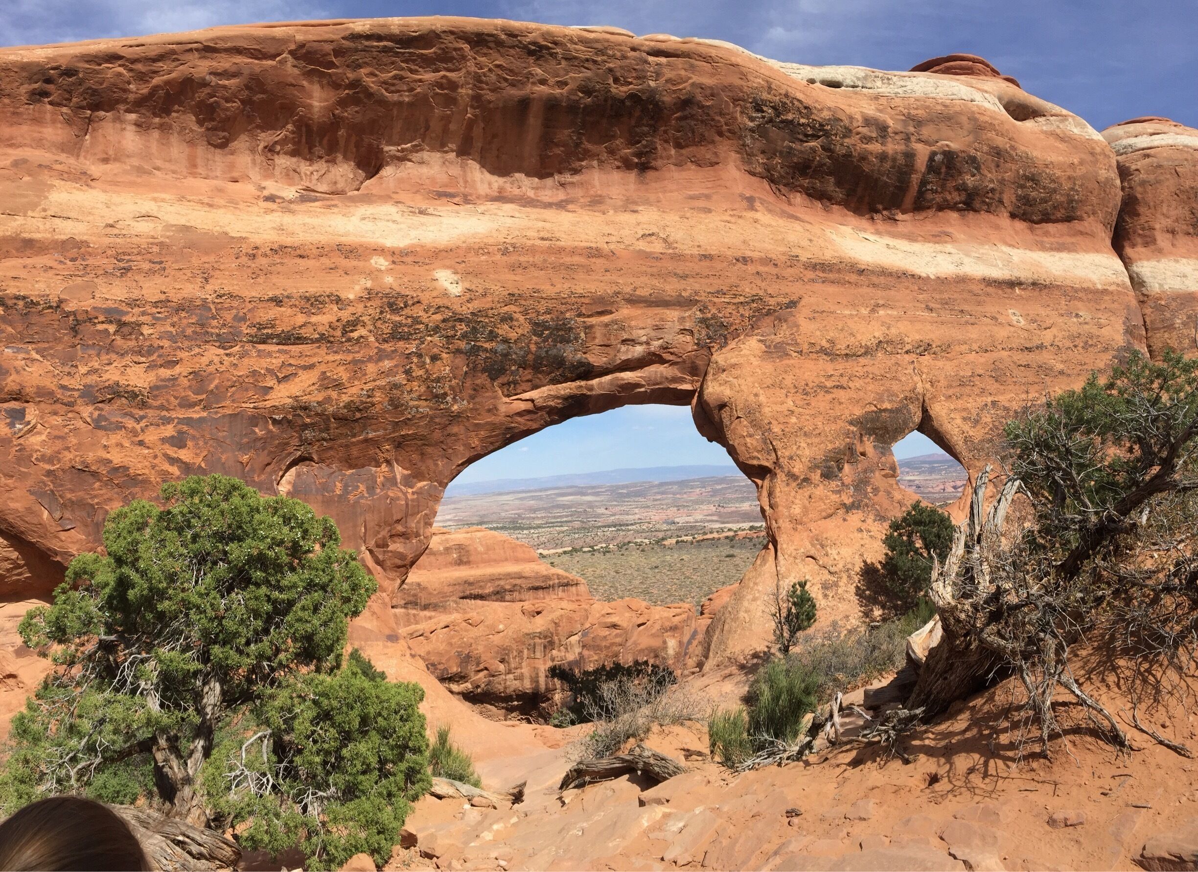 Beautiful side hike from just beyond Landscape Arch--a little nerve wracking climbing up the fins, but well worth it. Climb thru the window and spend some time with a view of the whole Arches Park