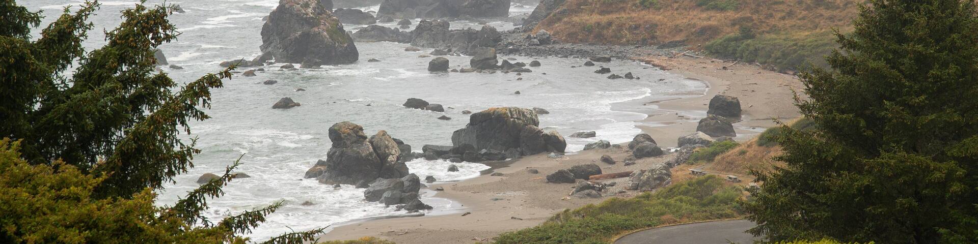 Lone Ranch Beach featuring general coastal views, mist or fog and rugged coastline