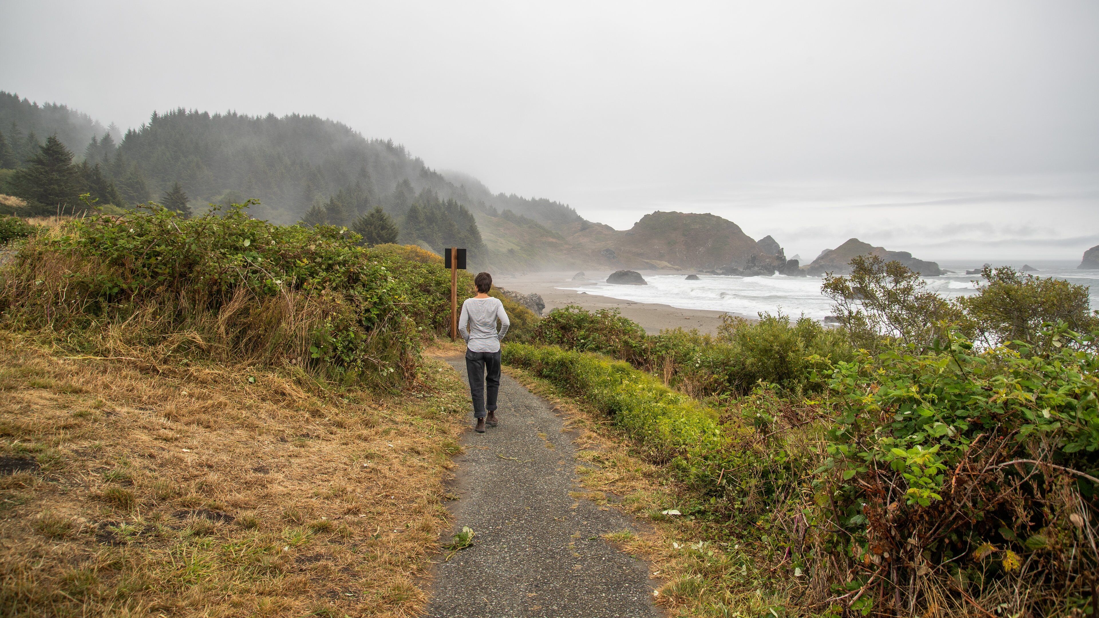 Lone Ranch Beach featuring general coastal views and rocky coastline as well as an individual femail