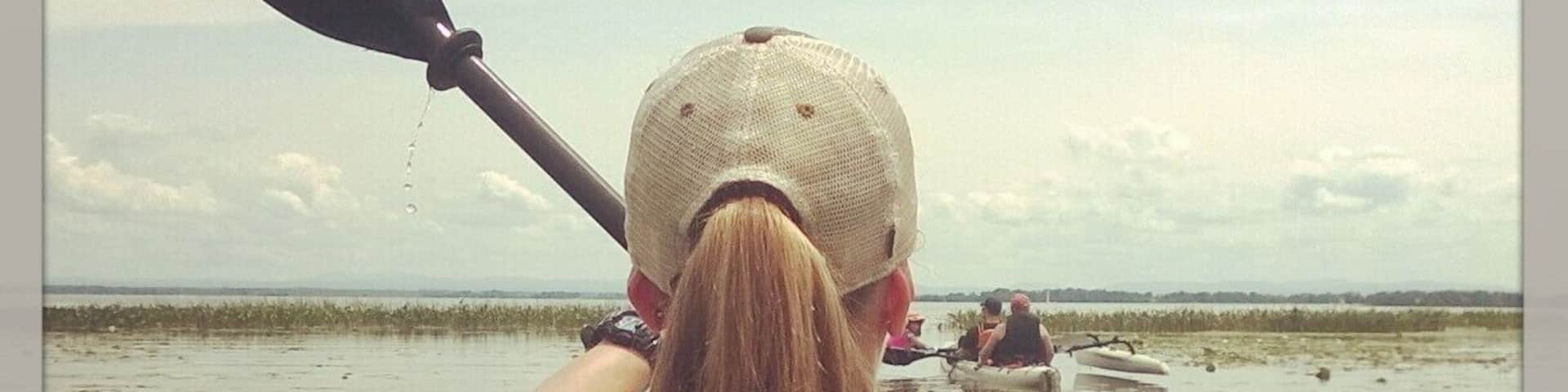 We had the perfect, hot summer weather to go for a sea kayak on the beautiful St.Lawrence River. We started out on the large river but quickly ducked down a smaller tributary (the Raisin River) that dumps into the St.Lawrence. Here we spotted turtles and blue herons along the river banks, hiding among the lily pads.