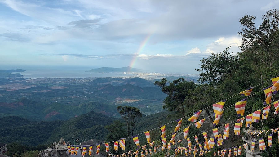 At the top of the Bà Nà Hills, near Đà Nẵng. Celebratory flags with a rainbow making an appearance. #LifeAtExpediaGroup