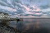 Ship Hector replica at sunset in Pictou, Nova Scotia