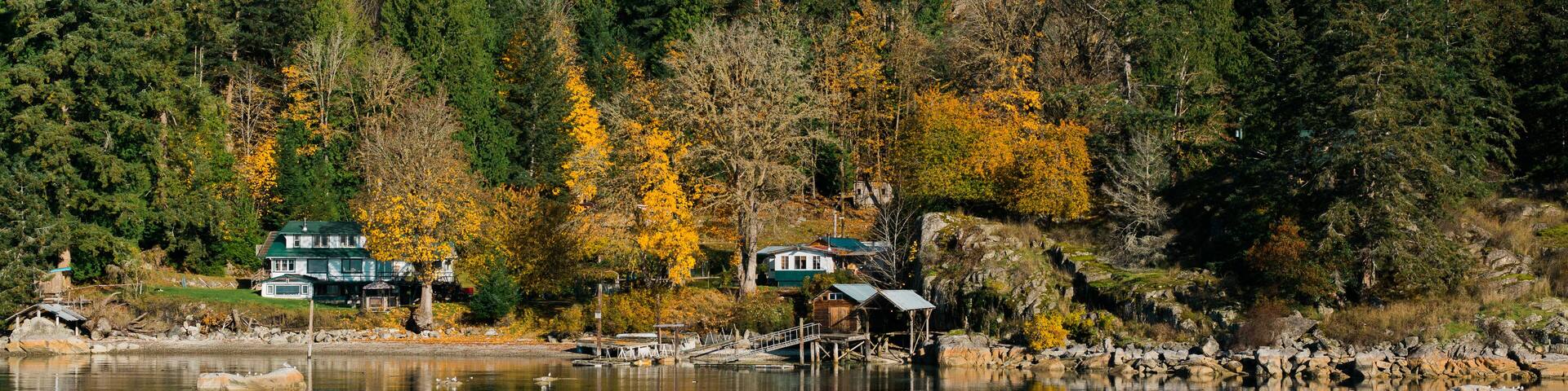 View of the shoreline at Mansons Landing on Cortes Island BC