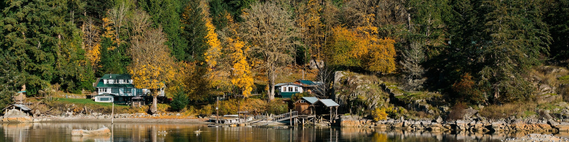 View of the shoreline at Mansons Landing on Cortes Island BC