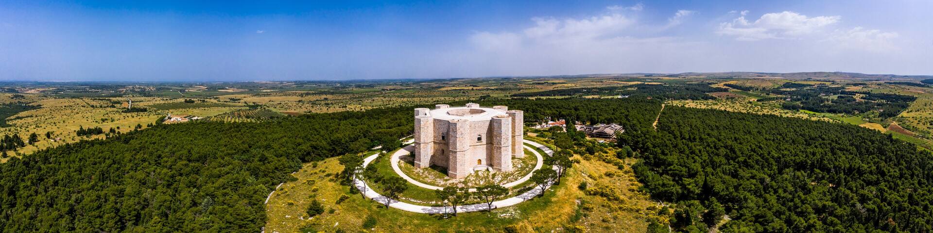 Italy, Province of Barletta-Andria-Trani, Andria, Helicopter view of?Castel?del?Monte in summer