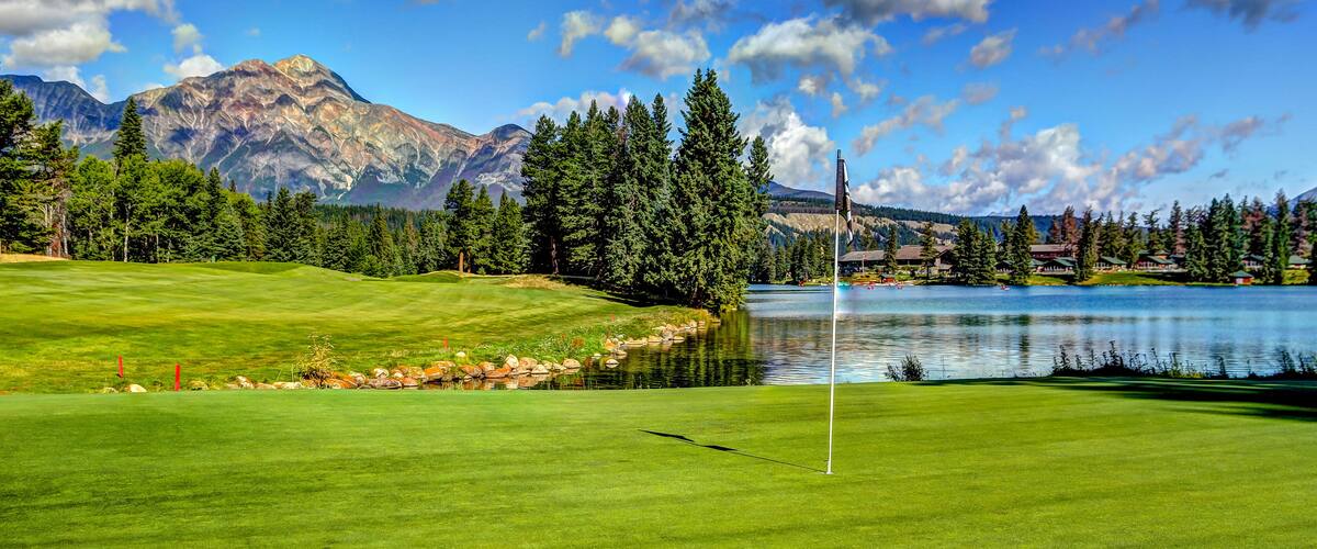 The golf course at Jasper Park Lodge in the Rocky Moountains
