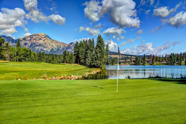 The golf course at Jasper Park Lodge in the Rocky Moountains