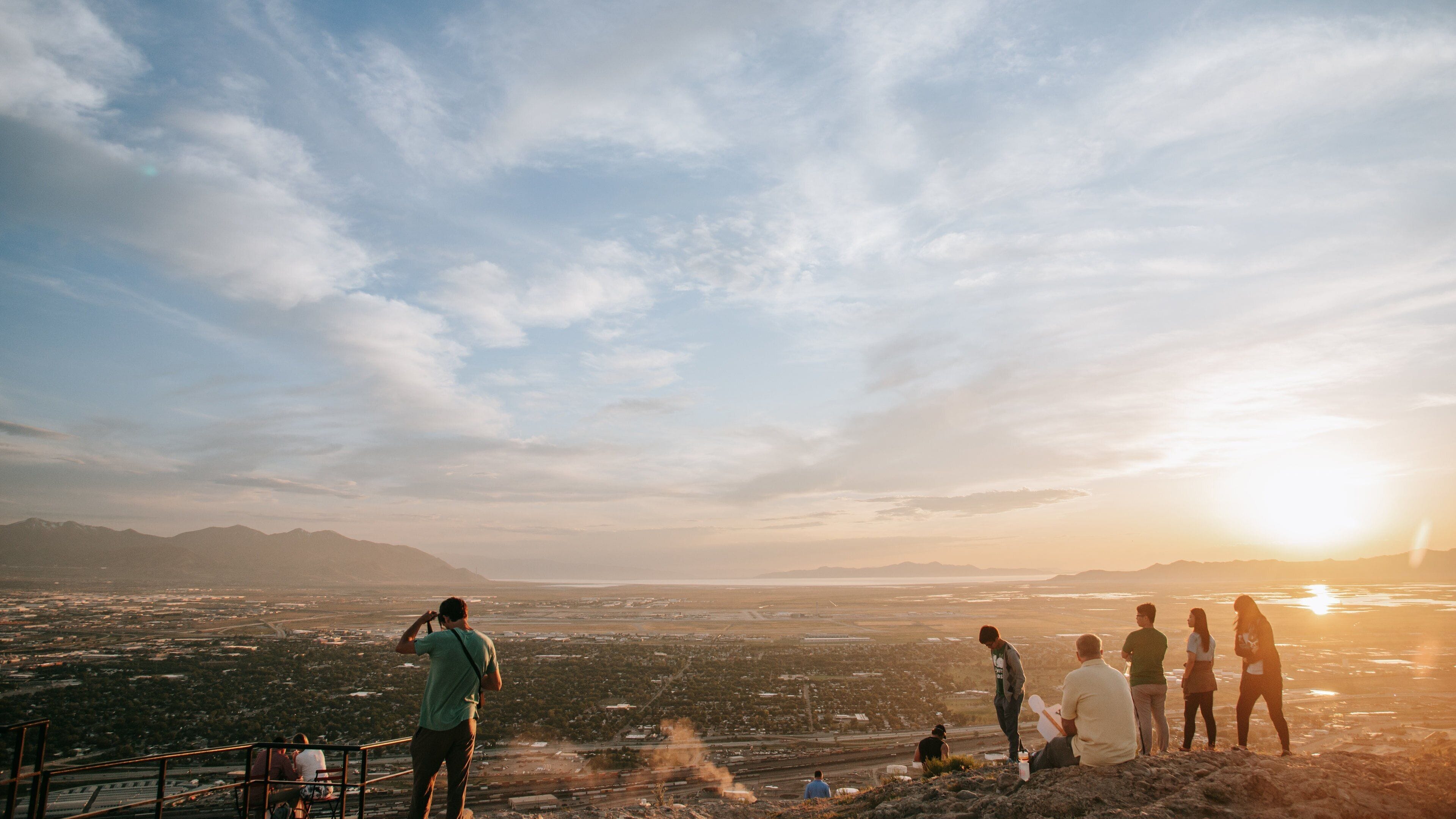 Ensign Peak Nature Park featuring views, a sunset and landscape views