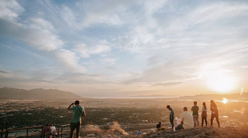 Ensign Peak Nature Park featuring views, a sunset and landscape views