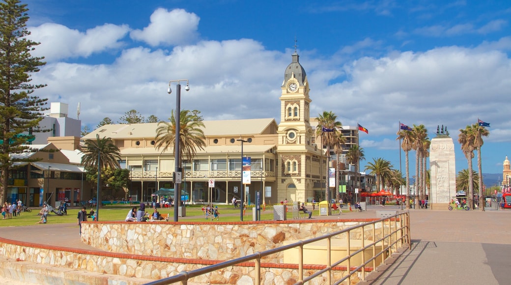Glenelg Jetty featuring a square or plaza, heritage architecture and city views