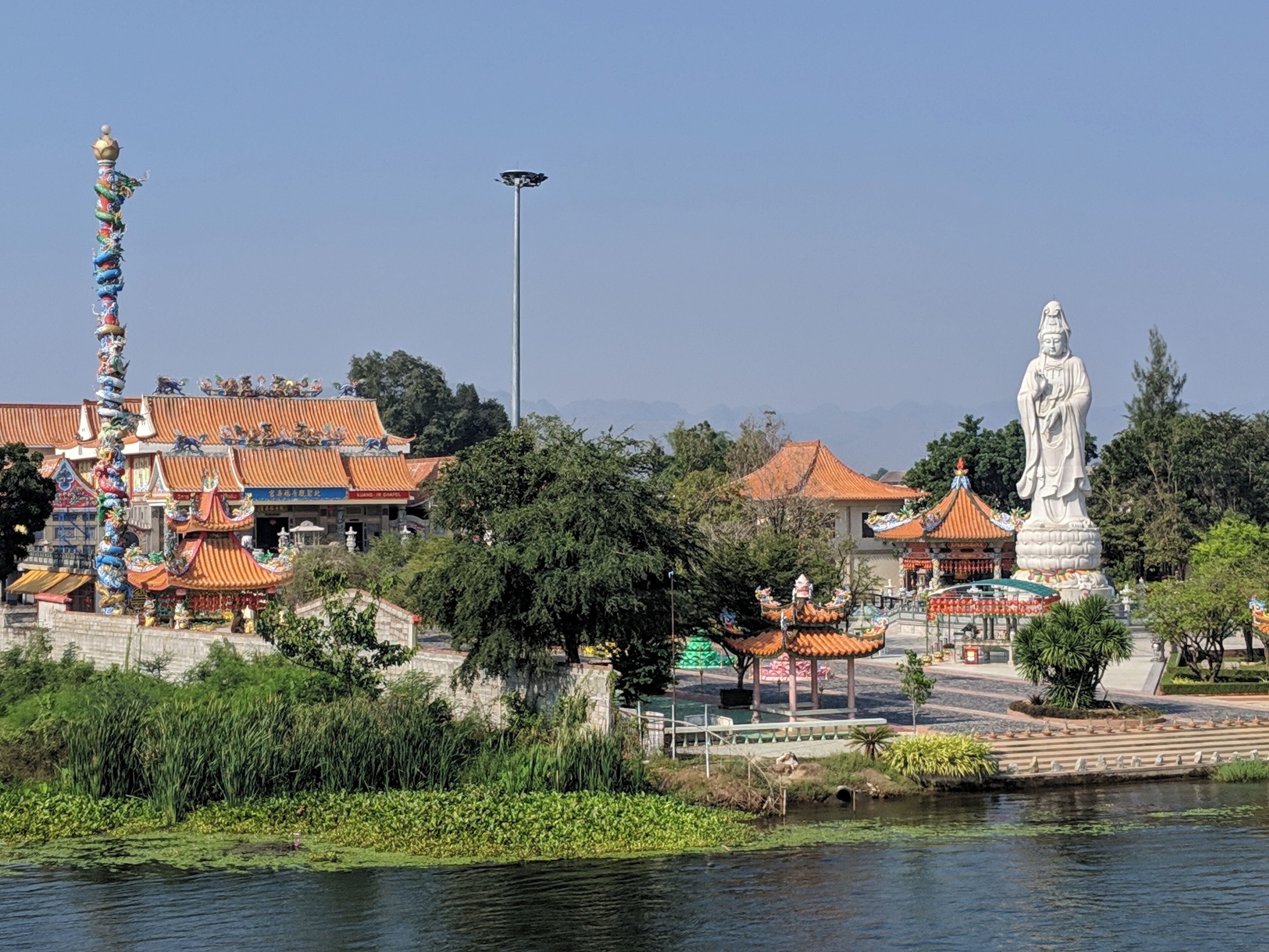 View of Guan Im Sutham Temple as viewed from the bridge. 