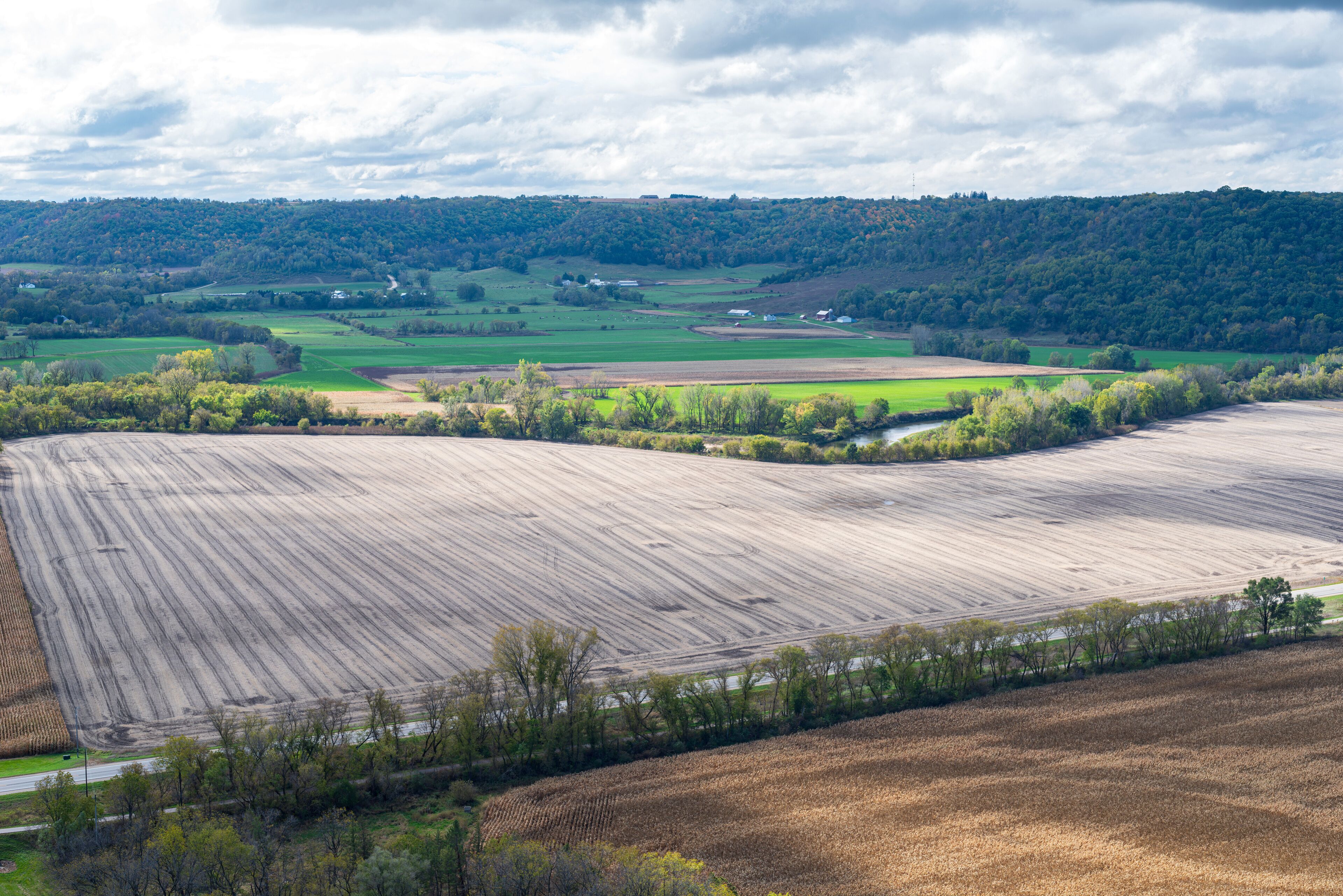 overlooking rushford peterson valley and farms from magelssen bluff park outside rushford minnesota