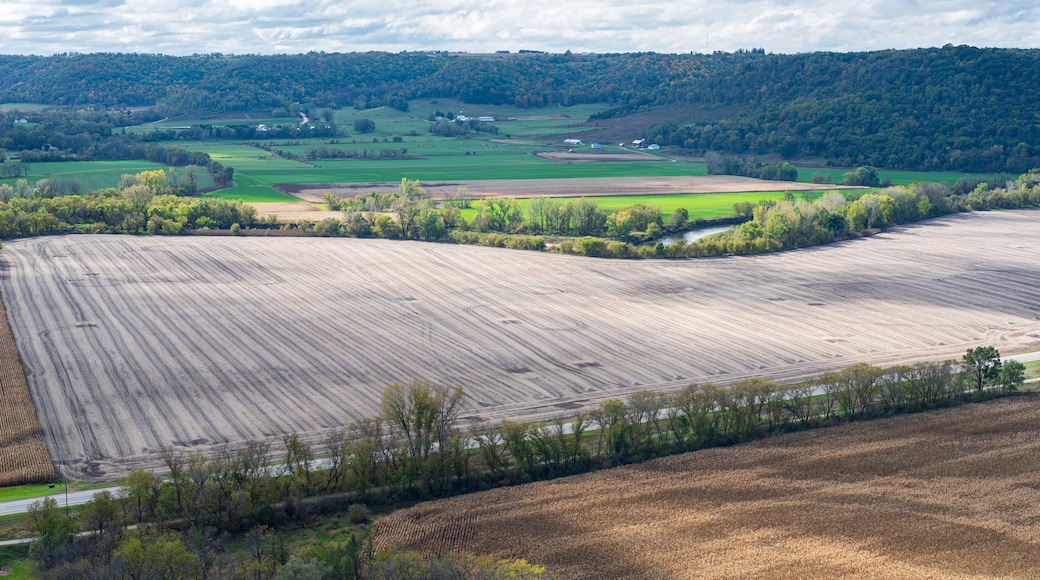 overlooking rushford peterson valley and farms from magelssen bluff park outside rushford minnesota