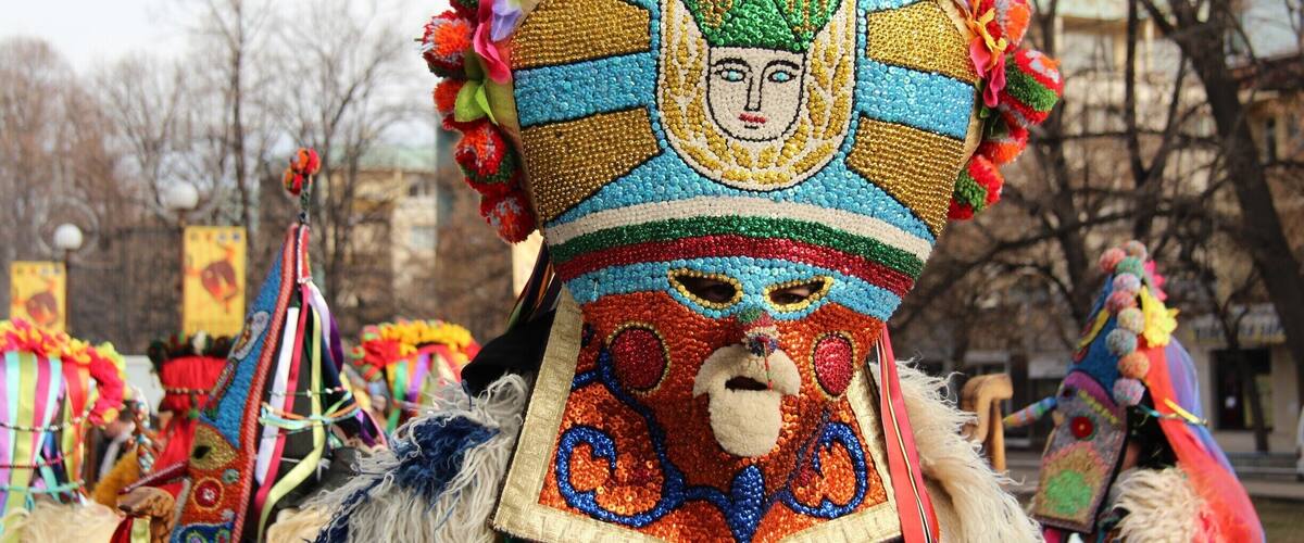 The annual Surva Festival of Masquerade Games or Kukeri festival in Pernik, Bulgaria. The participants wear masks with the faces of beasts and birds; and heavy copper bells around their waists and perform rituals to dispel the evil spirits which might otherwise bring ill fortune to a community. #Festival