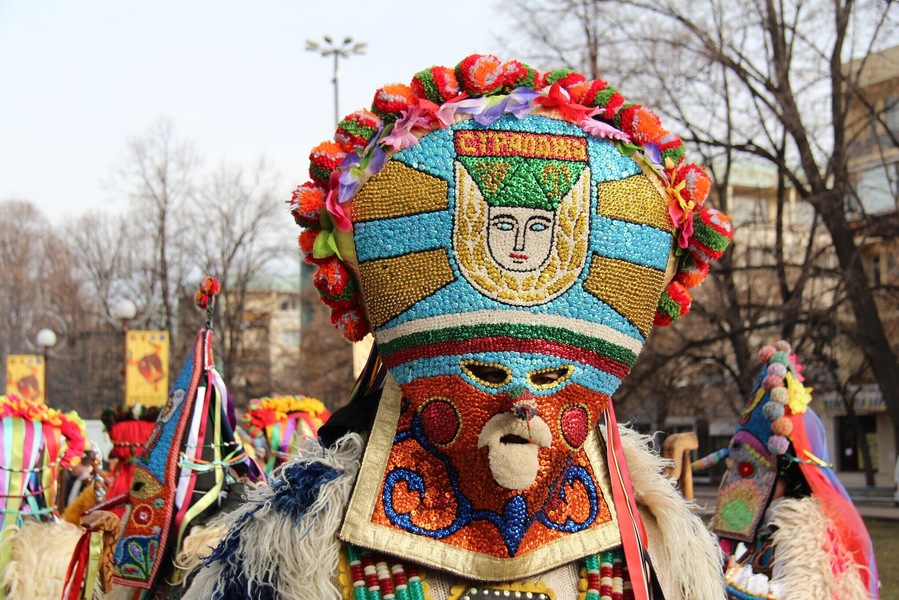 The annual Surva Festival of Masquerade Games or Kukeri festival in Pernik, Bulgaria. The participants wear masks with the faces of beasts and birds; and heavy copper bells around their waists and perform rituals to dispel the evil spirits which might otherwise bring ill fortune to a community. #Festival