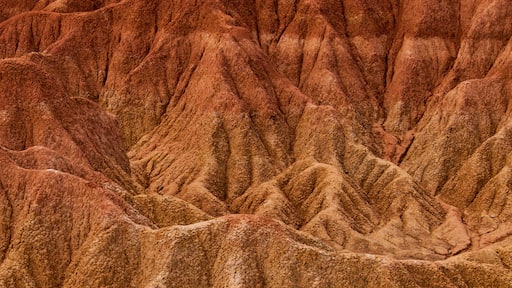 Detail of Drought red orange sand stone rock formation in Tatacoa desert, Huila