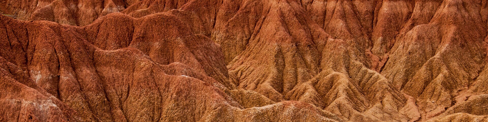 Detail of Drought red orange sand stone rock formation in Tatacoa desert, Huila