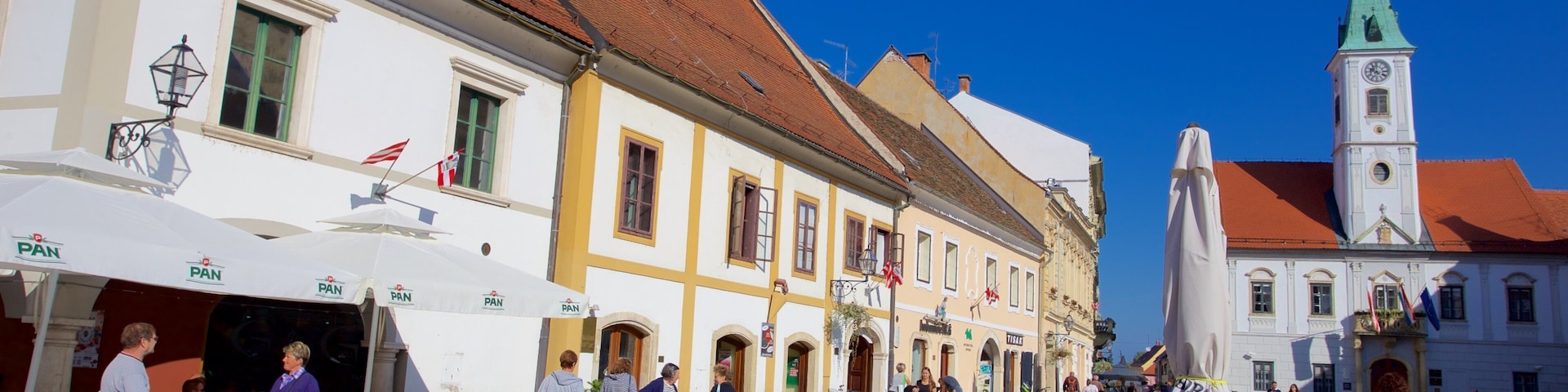 Varaždin caracterizando uma praça ou plaza e jantar ao ar livre