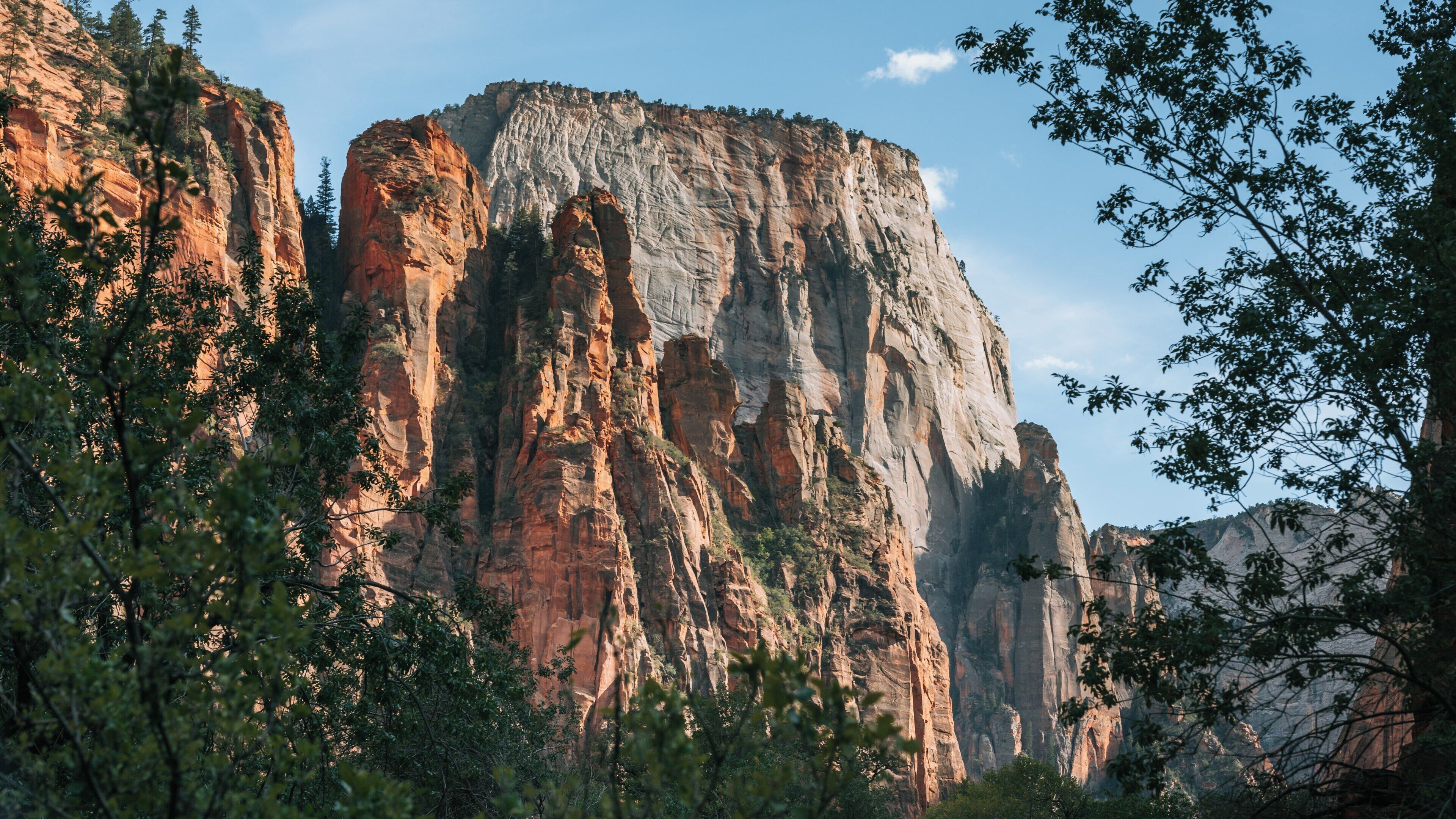 Exploring the majestic cliffs at Temple of the Sinawava in Zion National Park, Springdale, Utah during a sunny day
