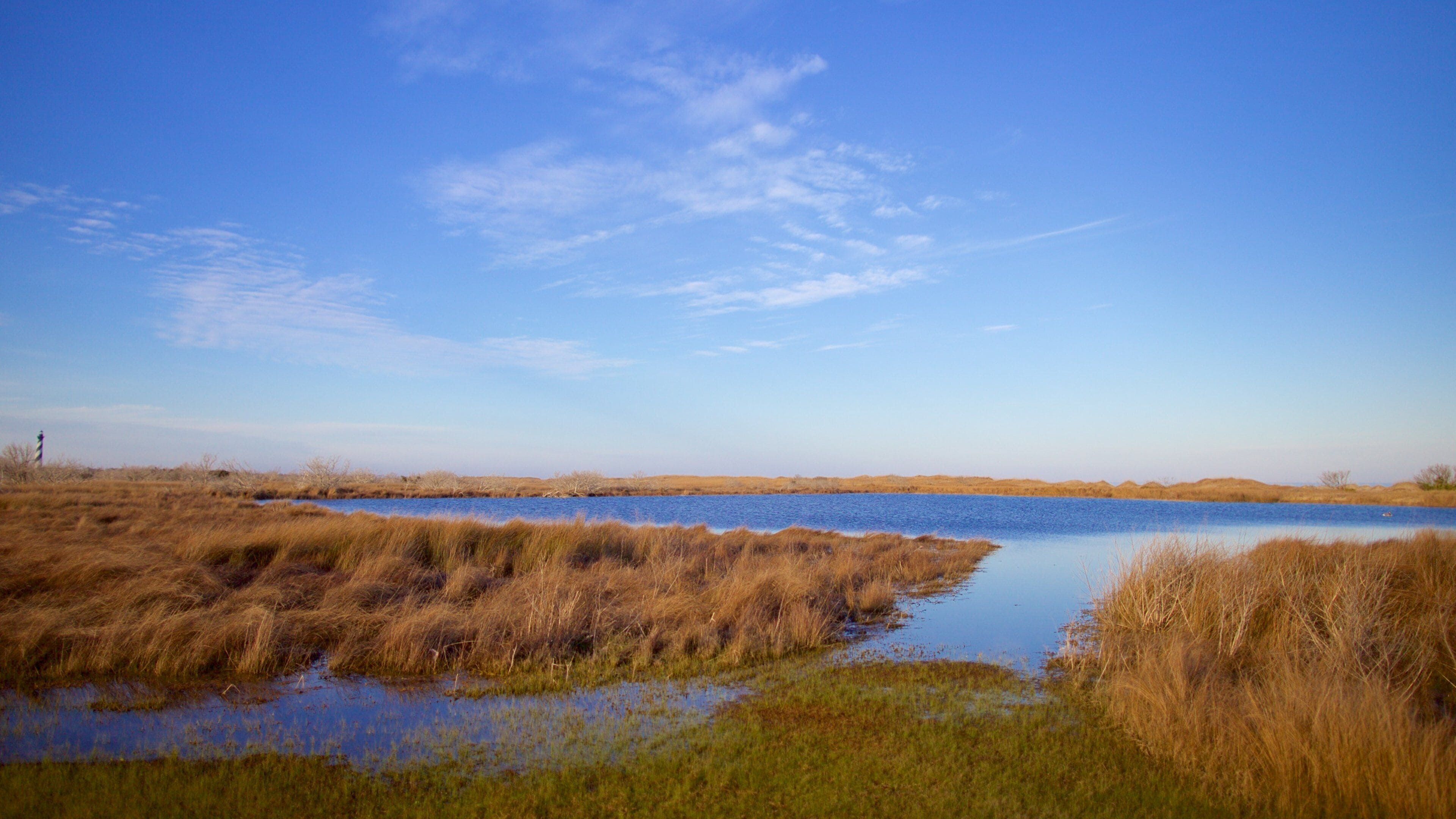 Cape Hatteras National Seashore que inclui um lago ou charco e cenas tranquilas