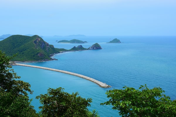 Sea views and islands close to Sattahip Naval Base, Thailand. The view from the high peaks.