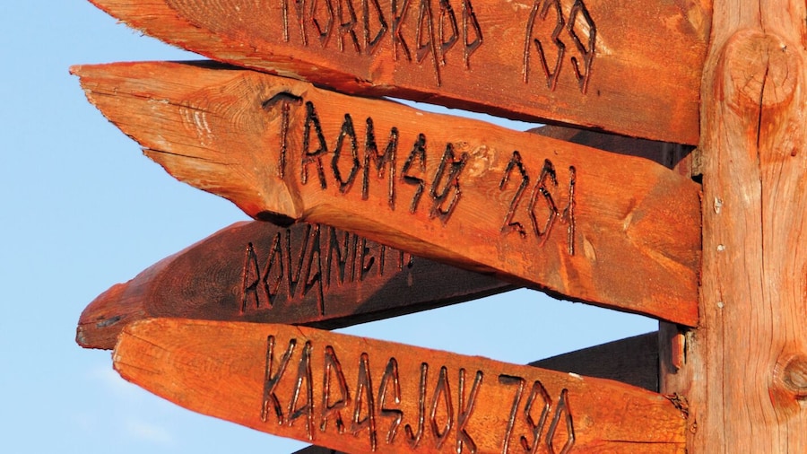 Signpost on top of Narvikfjellet in Narvik, Norway