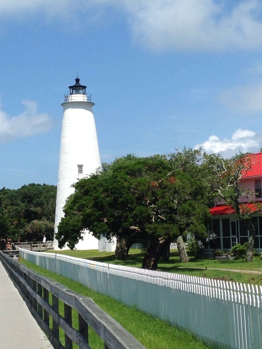 Located at the southern end of a series of barrier islands in the Outer Banks, NC. Recently refurbished an excellent example of early American engineering Ocracoke Lighthouse.