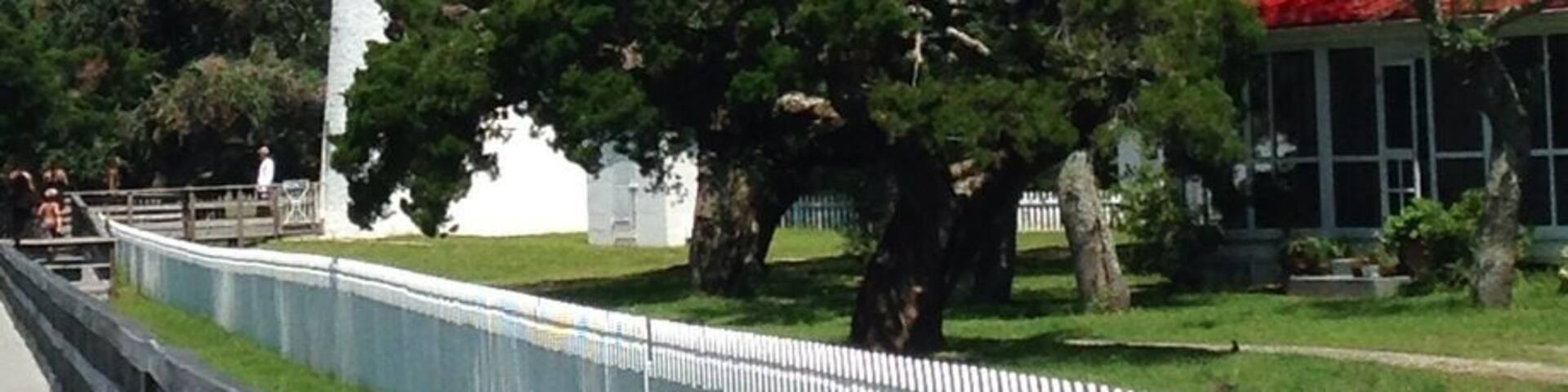 Located at the southern end of a series of barrier islands in the Outer Banks, NC. Recently refurbished an excellent example of early American engineering Ocracoke Lighthouse.