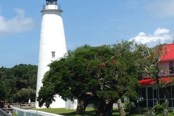 Located at the southern end of a series of barrier islands in the Outer Banks, NC. Recently refurbished an excellent example of early American engineering Ocracoke Lighthouse.
