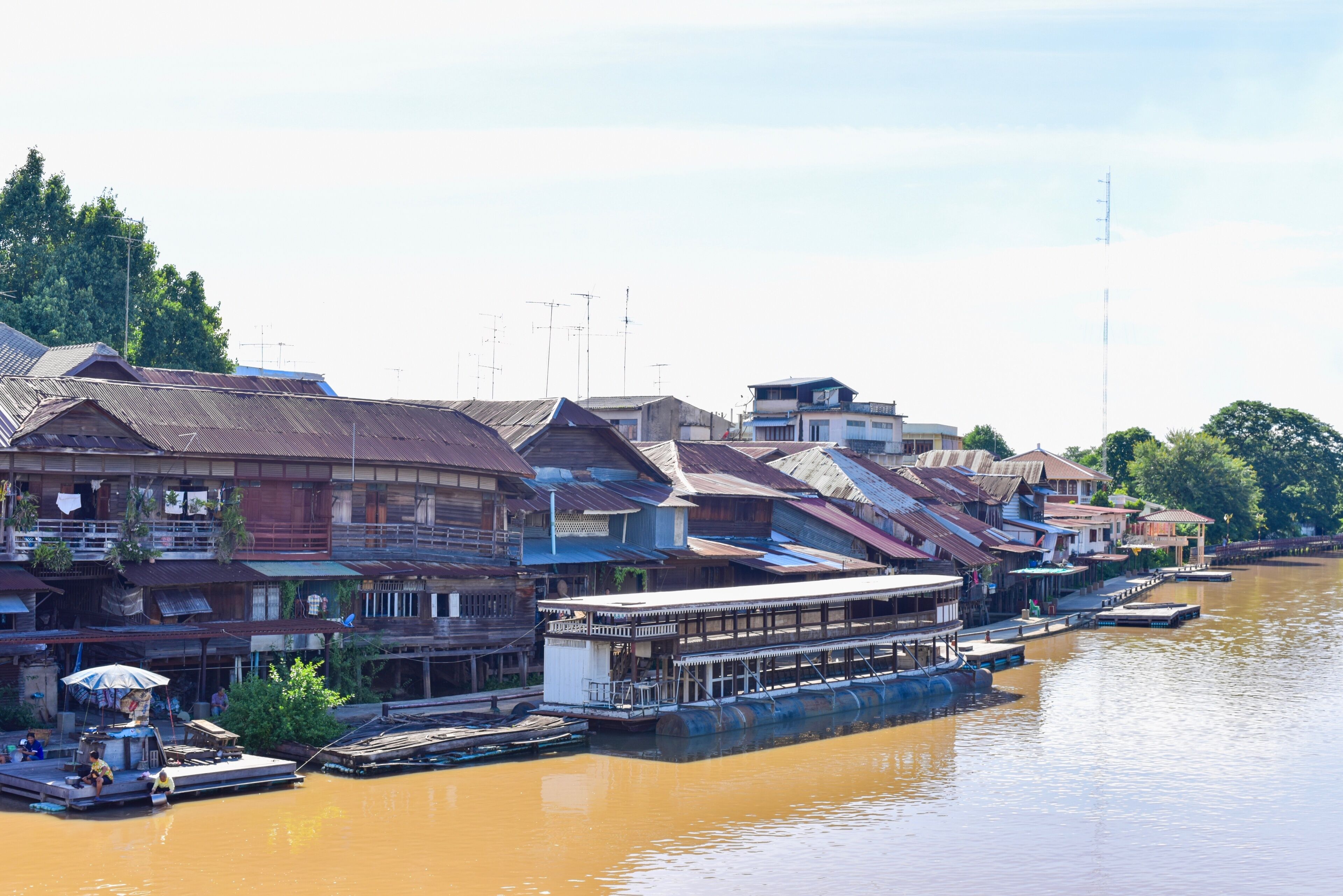 Ancient Wooden Houses at Sam Chuk Market in Suphanburi Province, Thailand