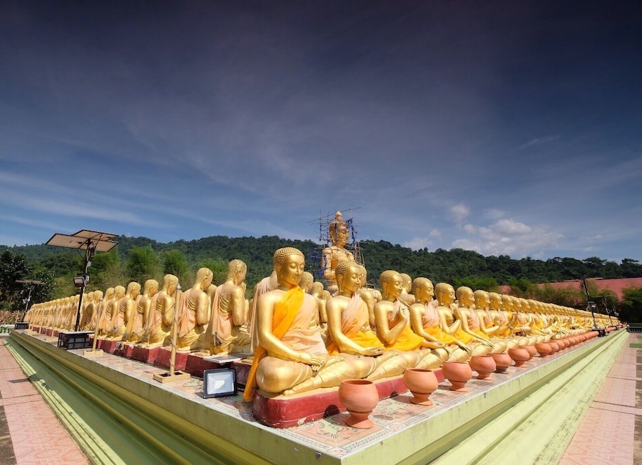 Religious destination in Sarika region ,Nakorn Nayok provice .A beautiful Buddha place with many figures showing important history event in Buddhist era.