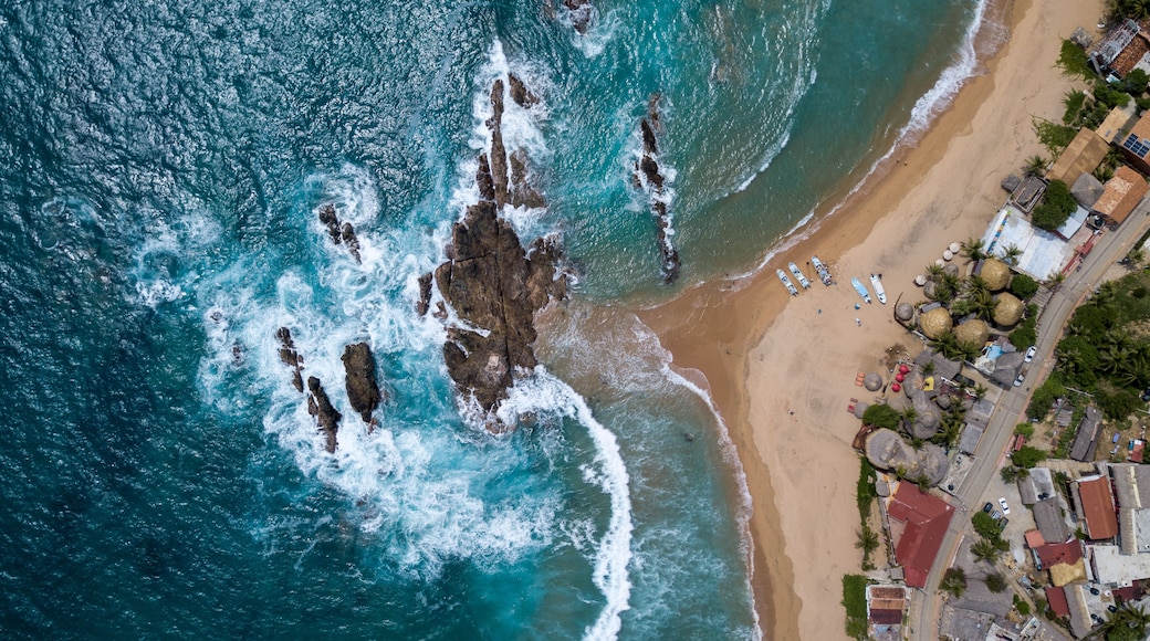 Aerial view of Mazunte beach located in the State of Oaxaca, Mexico