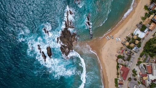 Aerial view of Mazunte beach located in the State of Oaxaca, Mexico