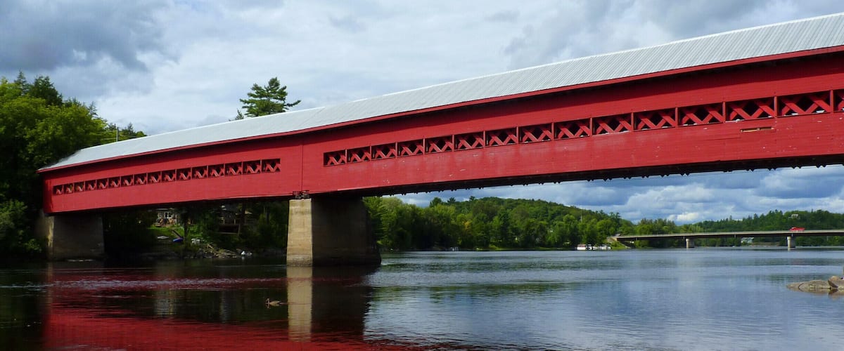 Originally built in 1915, the community raised funds to rebuild the bridge after a fire in 1984.  The bridge is used for pedestrian traffic, but also hosts festivals and movie nights.  And the rocks on the river shores below the bridge are a perfect place to laze on a sunny afternoon.   #architecture