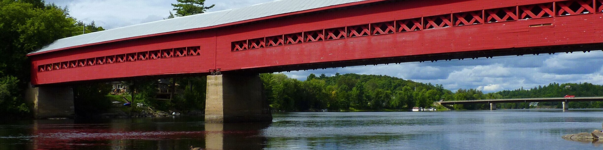 Originally built in 1915, the community raised funds to rebuild the bridge after a fire in 1984.  The bridge is used for pedestrian traffic, but also hosts festivals and movie nights.  And the rocks on the river shores below the bridge are a perfect place to laze on a sunny afternoon.   #architecture