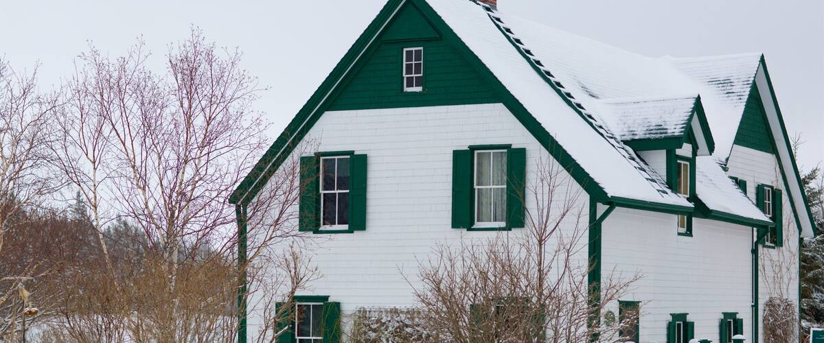 Green Gables which includes snow and a house