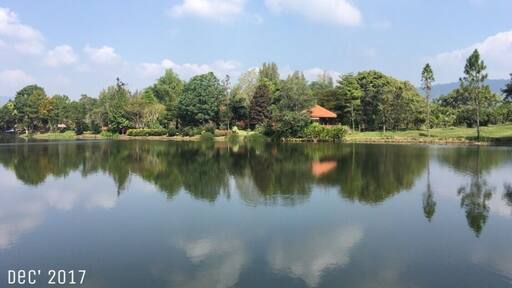 I'm at "โรงคั่วกาแฟ" or roasting coffee factory in Wang nam kiew district in Thailand. The small hidden place that is not only good for coffee or free wifi :), but this amazing river view!
By the way, this area is claimed to have the world's seventh highest ozone concentration. :)