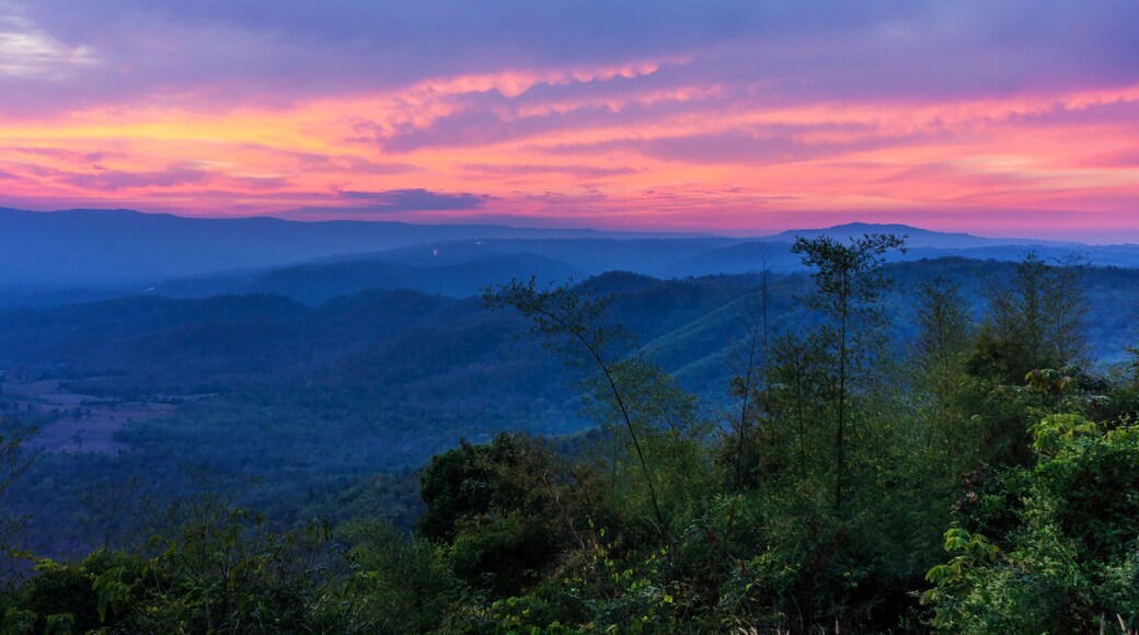 Panorama of Wang Nam Khiao District view from Pha Kep Tawan Viewpoint. Scenery in Nakhon Ratchasima, Thailand, Southeast Asia.