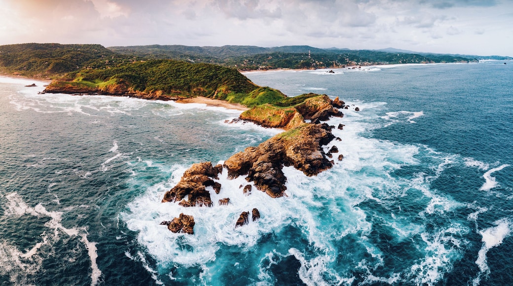 Panoramic Aerial view of Punta Cometa in Oaxaca Coast, Mexico