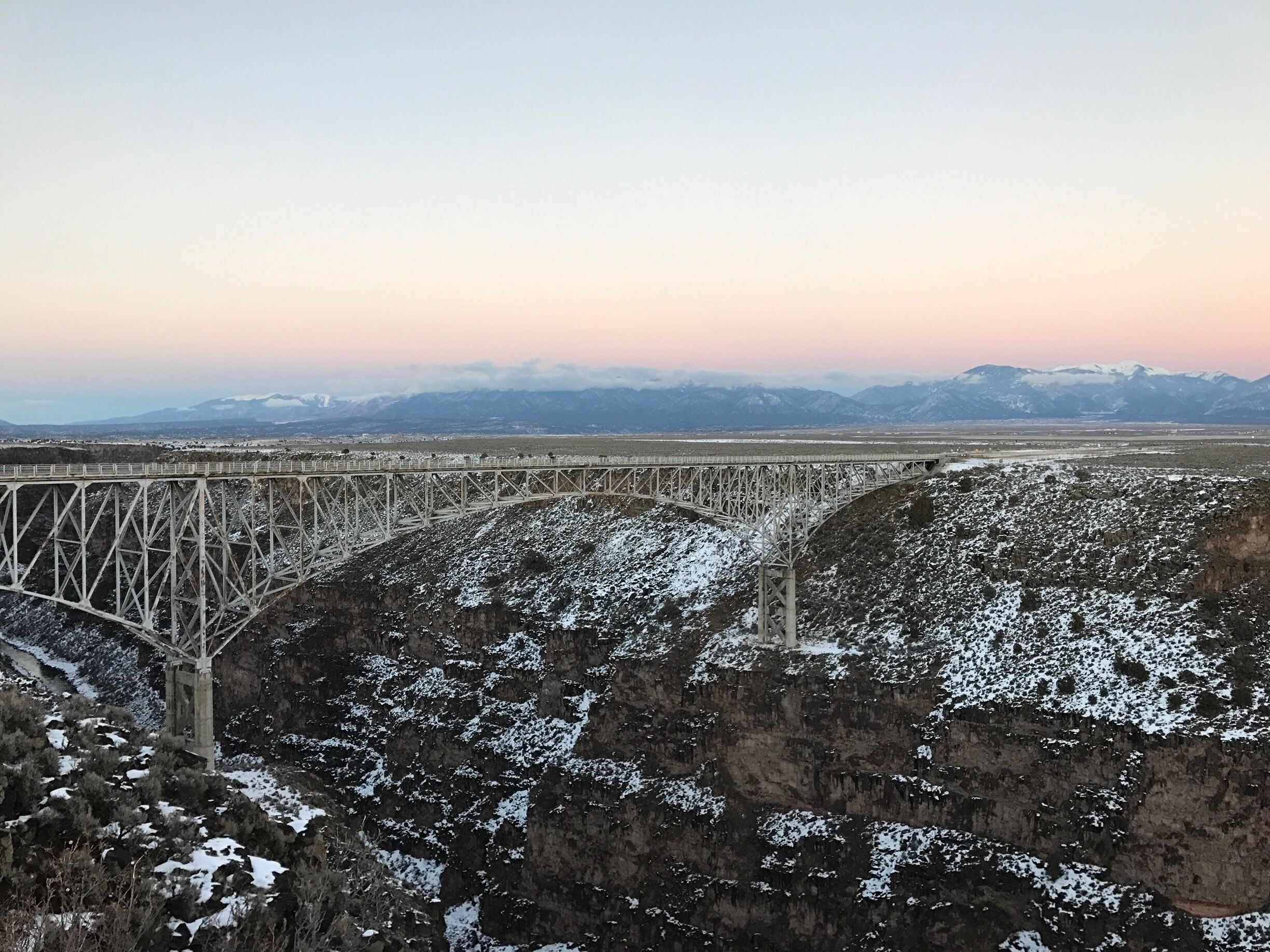 The Rio Grande Gorge Bridge, locally known as the "Gorge Bridge" and the "High Bridge", is a steel deck arch bridge across the Rio Grande Gorge 10 miles northwest of Taos, New Mexico, United States. At 565 feet above the Rio Grande, it is the seventh highest bridge in the United States and 82nd highest bridge in the world.