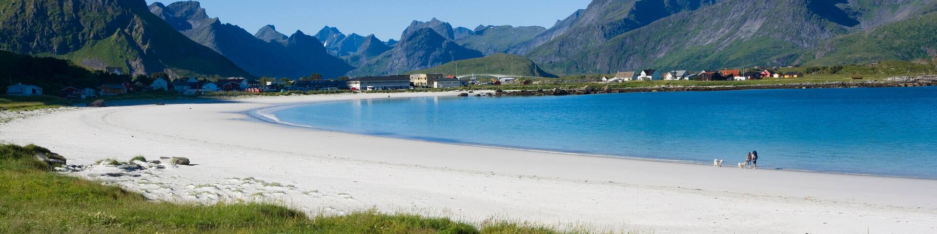 Beautiful Rambergstranda beach in Lofoten, Norway