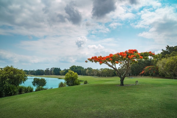 Spectacular panoramic view of the beautiful Glades Golf Course, one of Australia’s most prestigious resort golf courses in Queensland, Gold Coast. Designed by Australian golfing icon, Greg Norman.