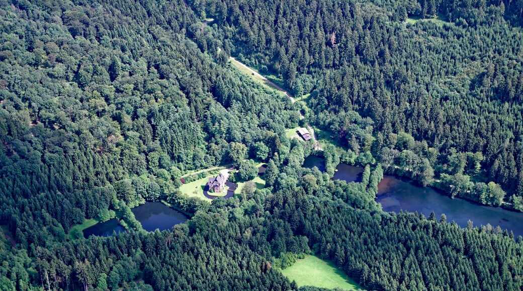 Luftaufnahme: Schloss Badinghagen und Agger-Stauweiher in Meinerzhagen, Nordrhein-Westfalen