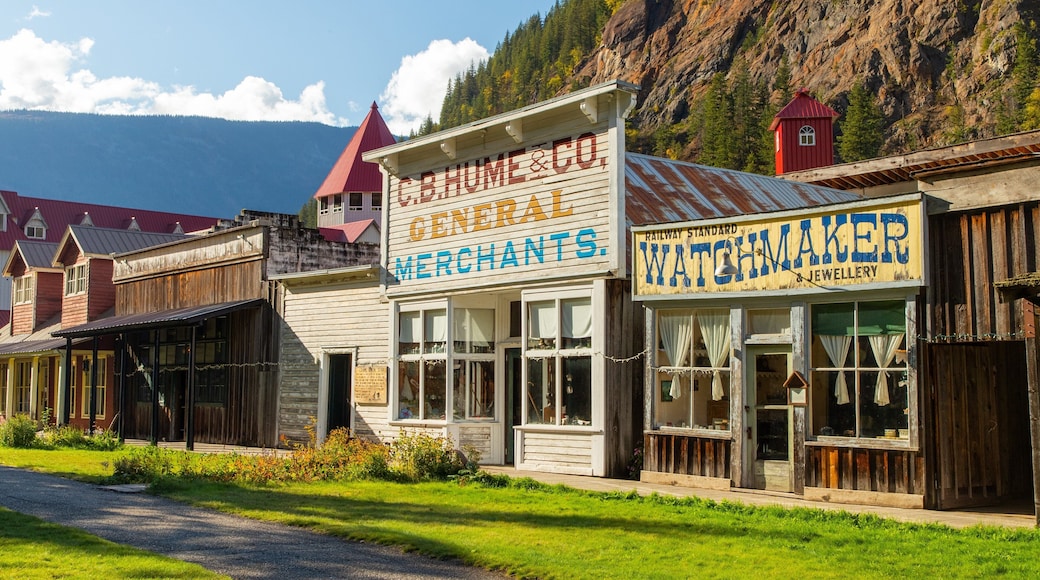 Three Valley Gap Ghost Town featuring a small town or village and signage