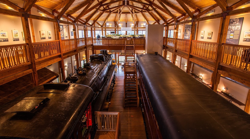 Revelstoke Railway Museum which includes interior views, heritage elements and railway items